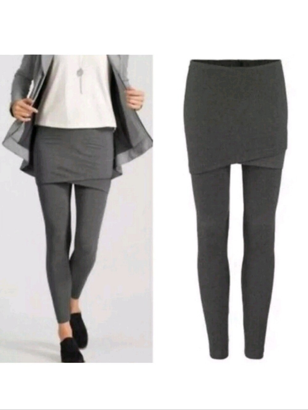 Cabi 3577 Leggings Charcoal Gray Skirted Layered Yoga Pants Women's Size XS.